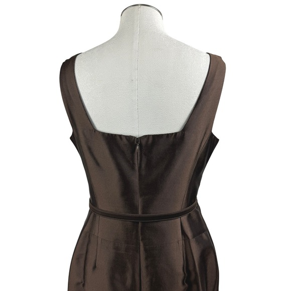 Kay Unger New York Women's Dress 10 Brown Silk Blend Sleeveless Belted Sheath - Picture 6 of 12